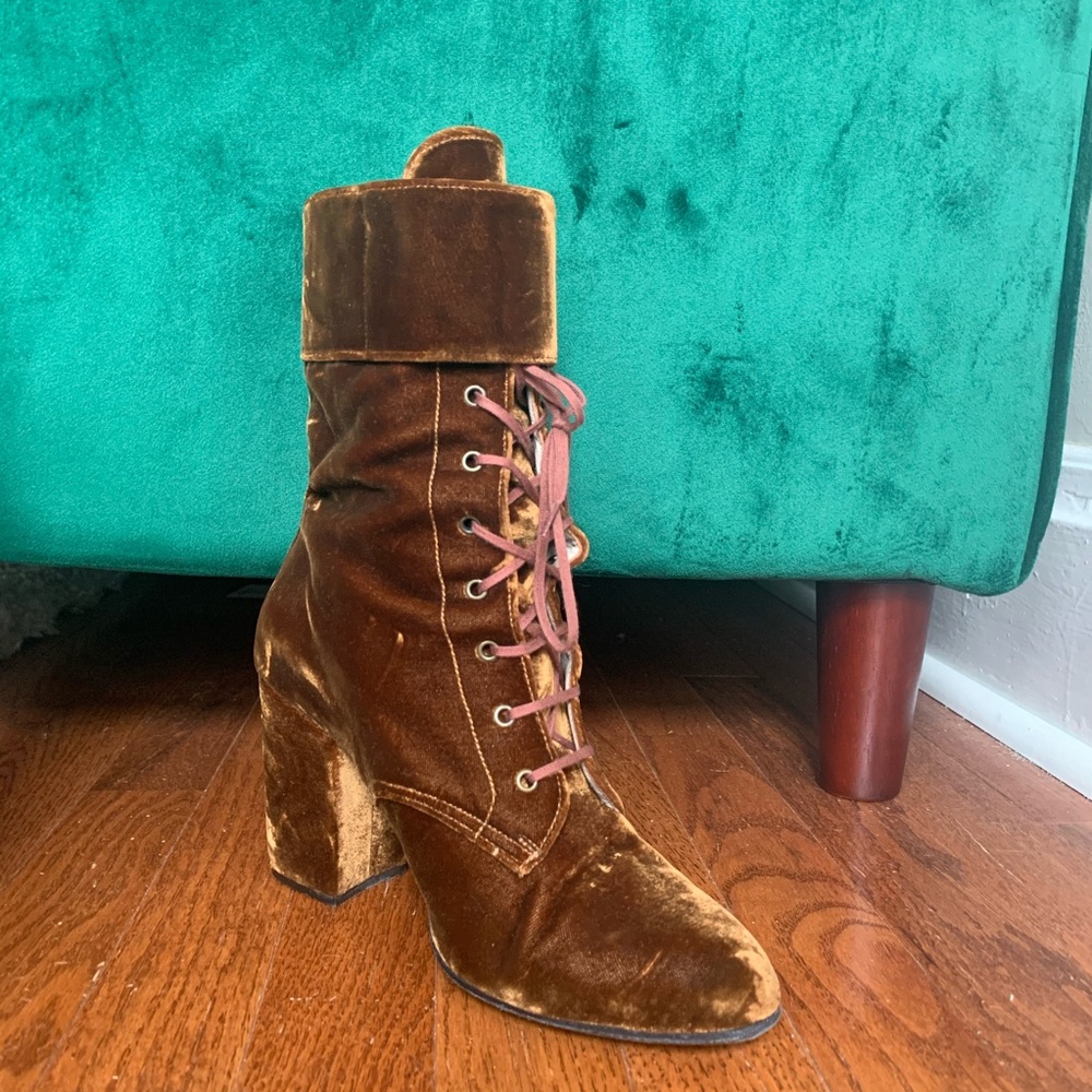 Robert Clergerie Brown Velvet Lace Up Heel Boots